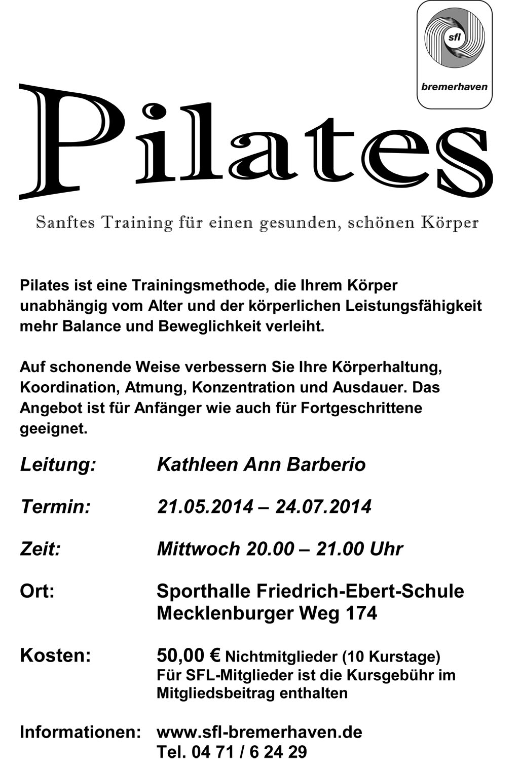 SFL Werbung Pilates