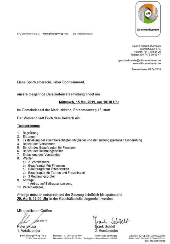 SFL Delegiertenversammlung 15052019